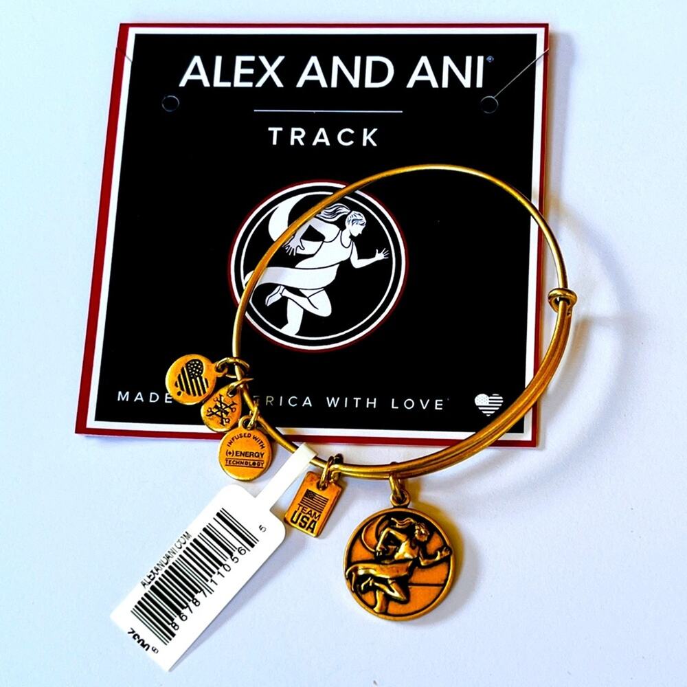 ALEX AND ANI Track Runner Sport Bangle Charm Bracelet NEW Silver Gold Gift USA